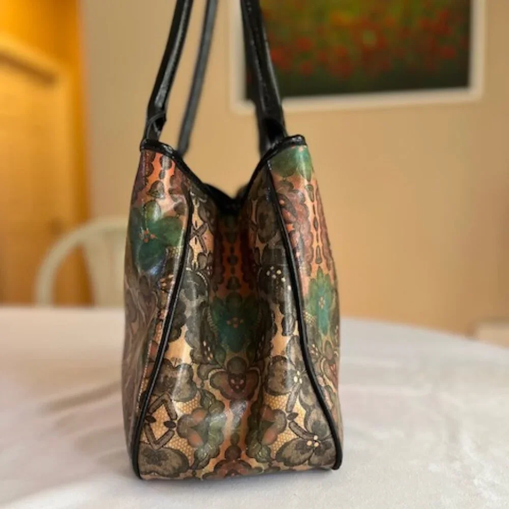 NINE WEST | Multi-color Floral with Black Trim and Bottom Lg Handbag Boho-EUC